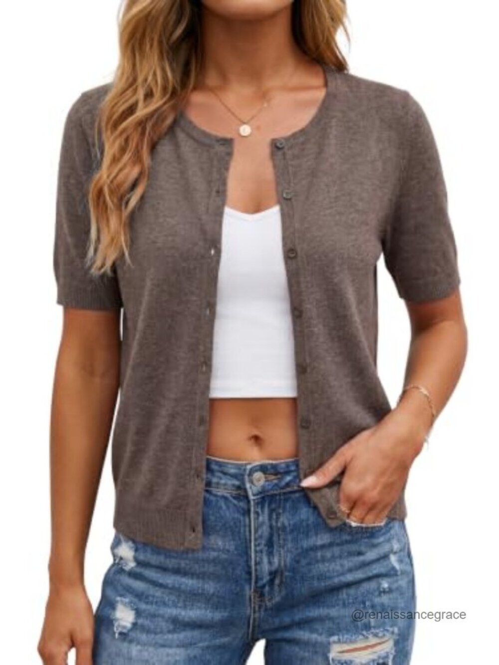 Wool Blend Cropped Cardigan Short Sleeve Button Down Lightweight